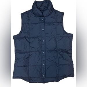 Women's LANDS' END Black Blue Goose Down Quilt Snap-Up Puffer Vest SMALL Y2K